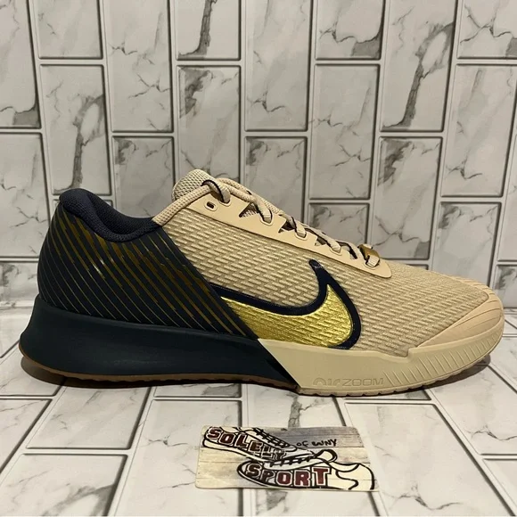 New Nike Zoom Vapor Pro 2 HC PRM Tennis Shoes Blue Gold Tan Mens Size 12